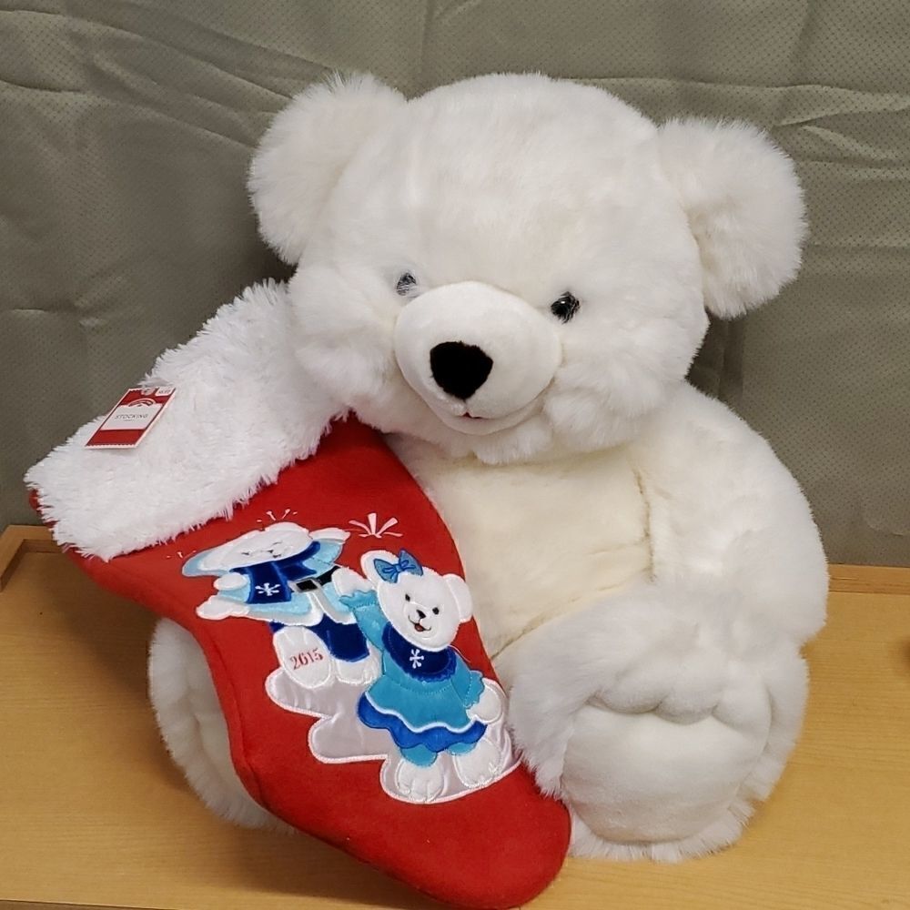 ‎1994 JC Penney collection Christmas bear 24 inch, homemade stockings
